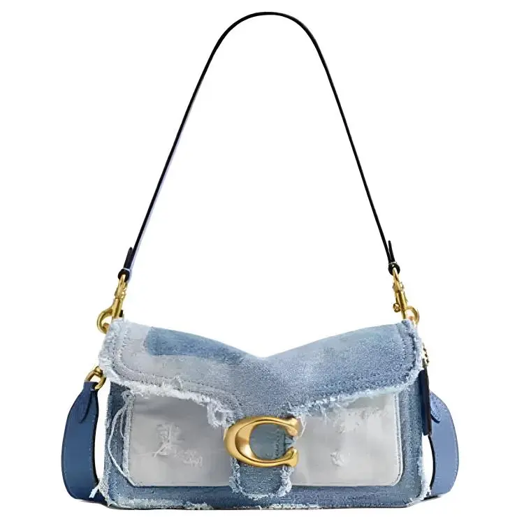 COACH Tabby 26 Crossbody Bag for Women – Distressed Vintage Patchwork Style in Mixed Denim Blue