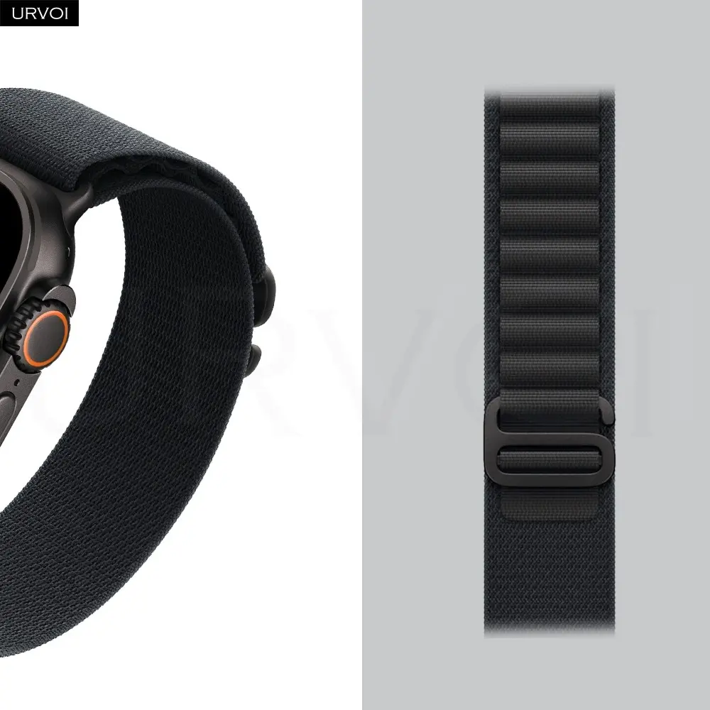URVOI Alpine loop for Apple Watch Ultra Black 4 3 2 1 Strap series 12 11 10 9 8 7 6 5 SE G-hook closure woven polyester for iWatch 49mm
