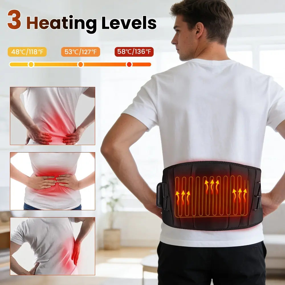 Wireless Charging Heated Lumbar Belt, LCD Touch Screen, USB Rechargeable, Three Temperature Settings, Vibration Massage, Muscle Relief, Cordless Heating Belt
