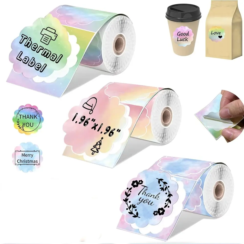 3 Rolls 50mm Color Thermal Label Paper for Phomemo M220 M200 M221 M110 P50 P80 P1 Printers, Waterproof Stickers Mini Printer Paper, Direct Thermal Sticker, Thermal Sticker Labels