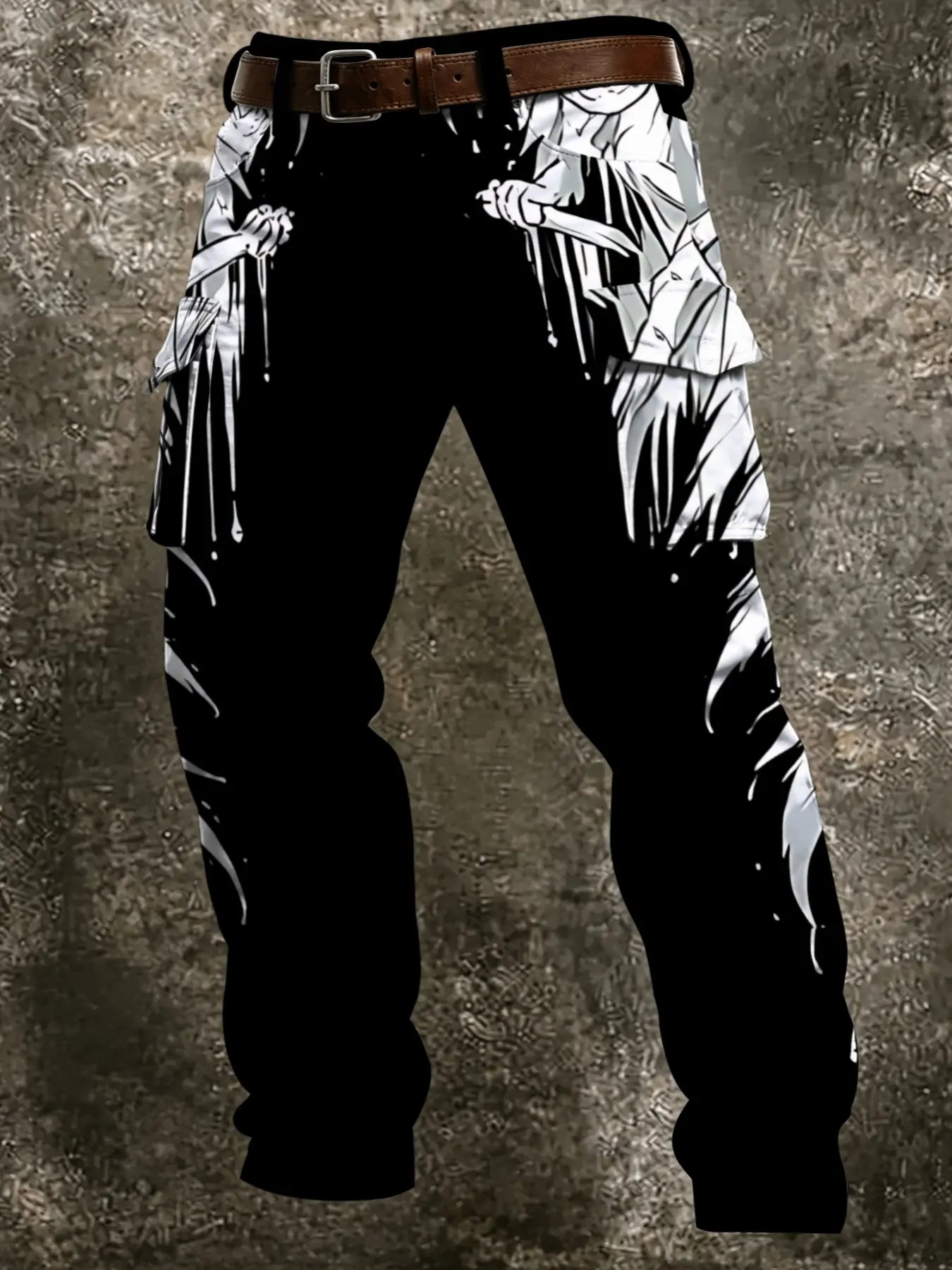 Anime Style Casual Pants, Anime Character Pattern, Ankle Length, Slim Fit, Button Fly Closure, Long Pockets, Fall & Winter Wear, Casual Trousers