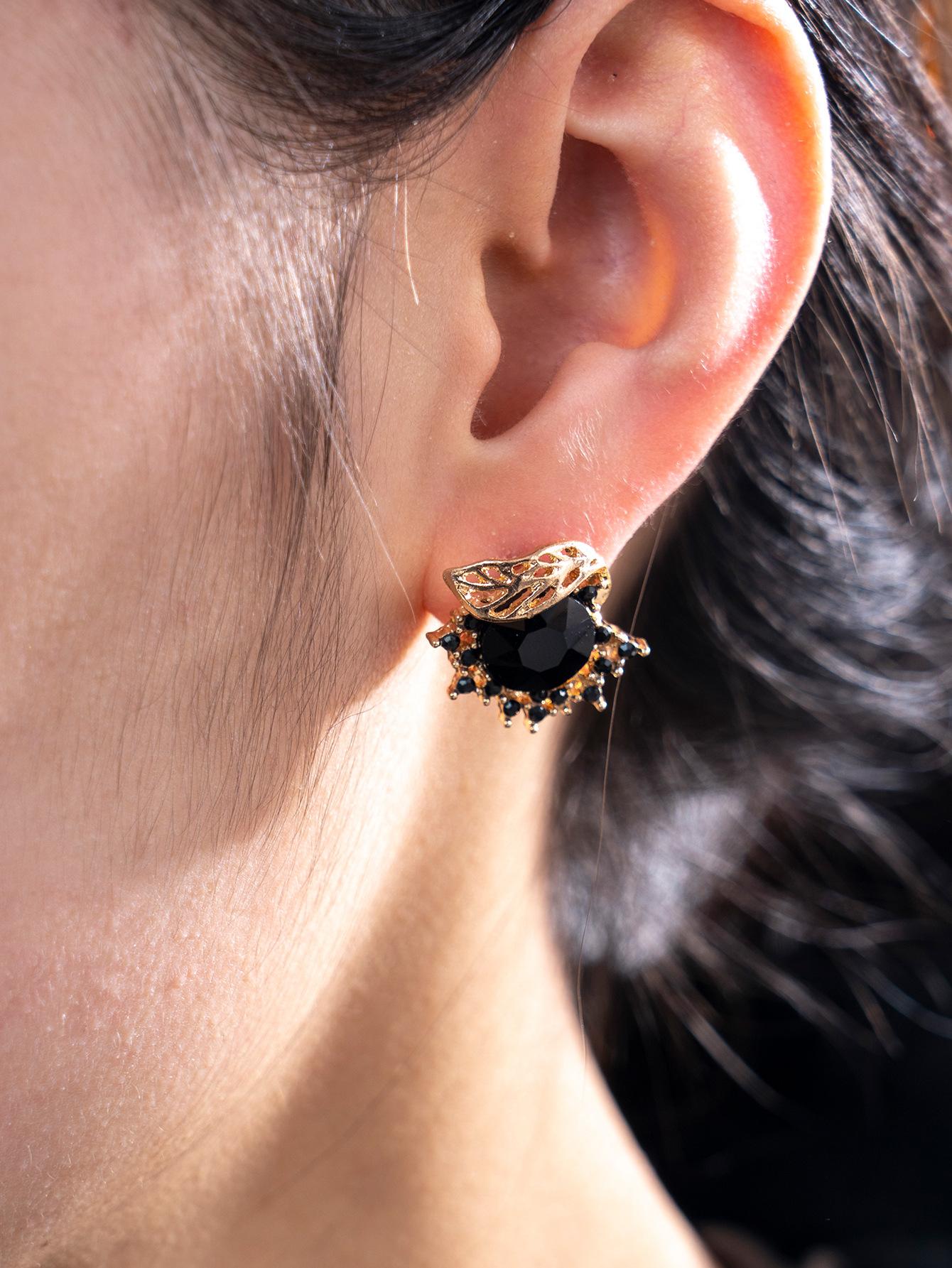 Black Elegant Earrings - Elegant and Luxurious High-End Black Diamond Flower Earring for Ladies