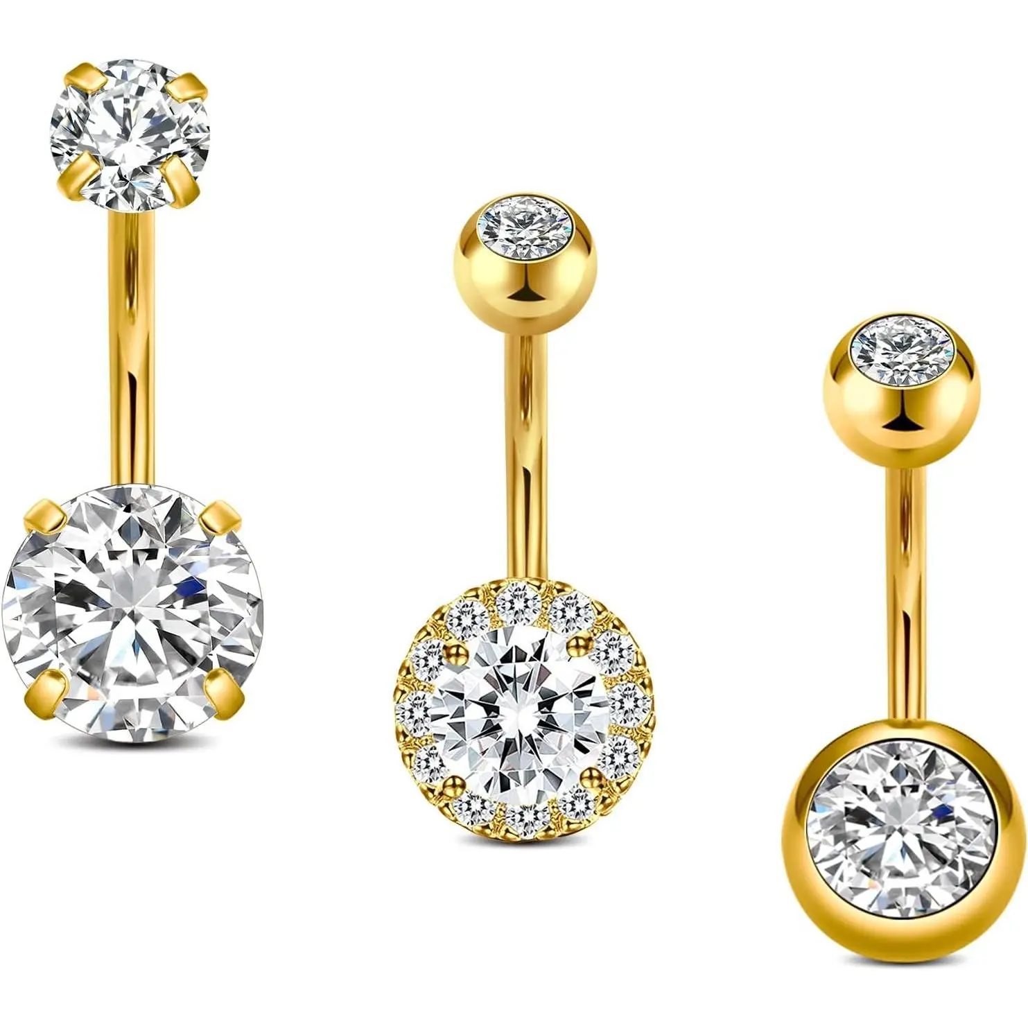 14G Stainless Steel Diamond Belly Button Rings for Women, Hypoallergenic Short Bar Navel Piercings 6mm/10mm with Gift Velvet PouchGift
