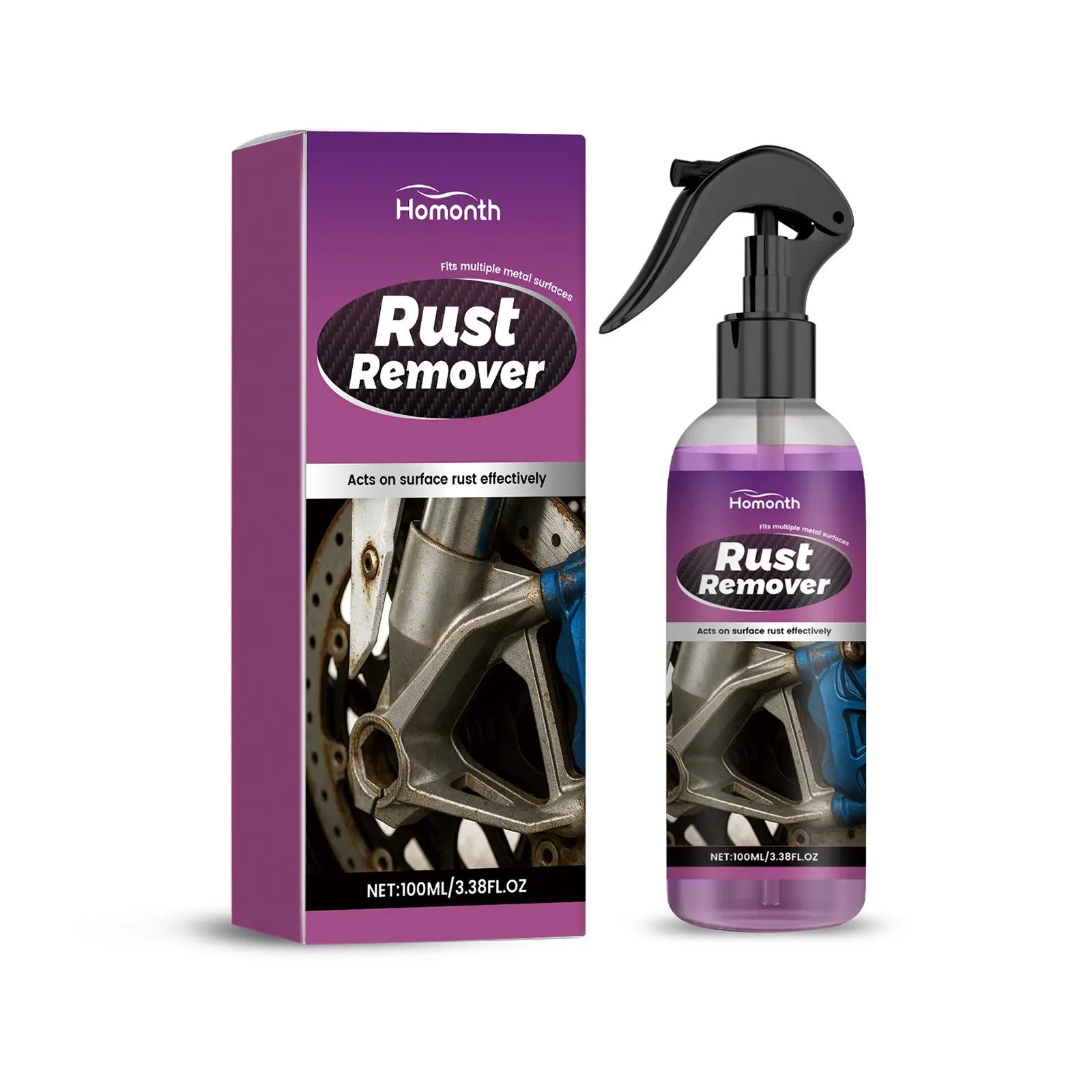 Dual-Use Metal Rust Remover Spray, Quick Dissolves Steel Chrome Rust Stains, Suitable for Car Parts, Hardware Tools, Various Metal Components