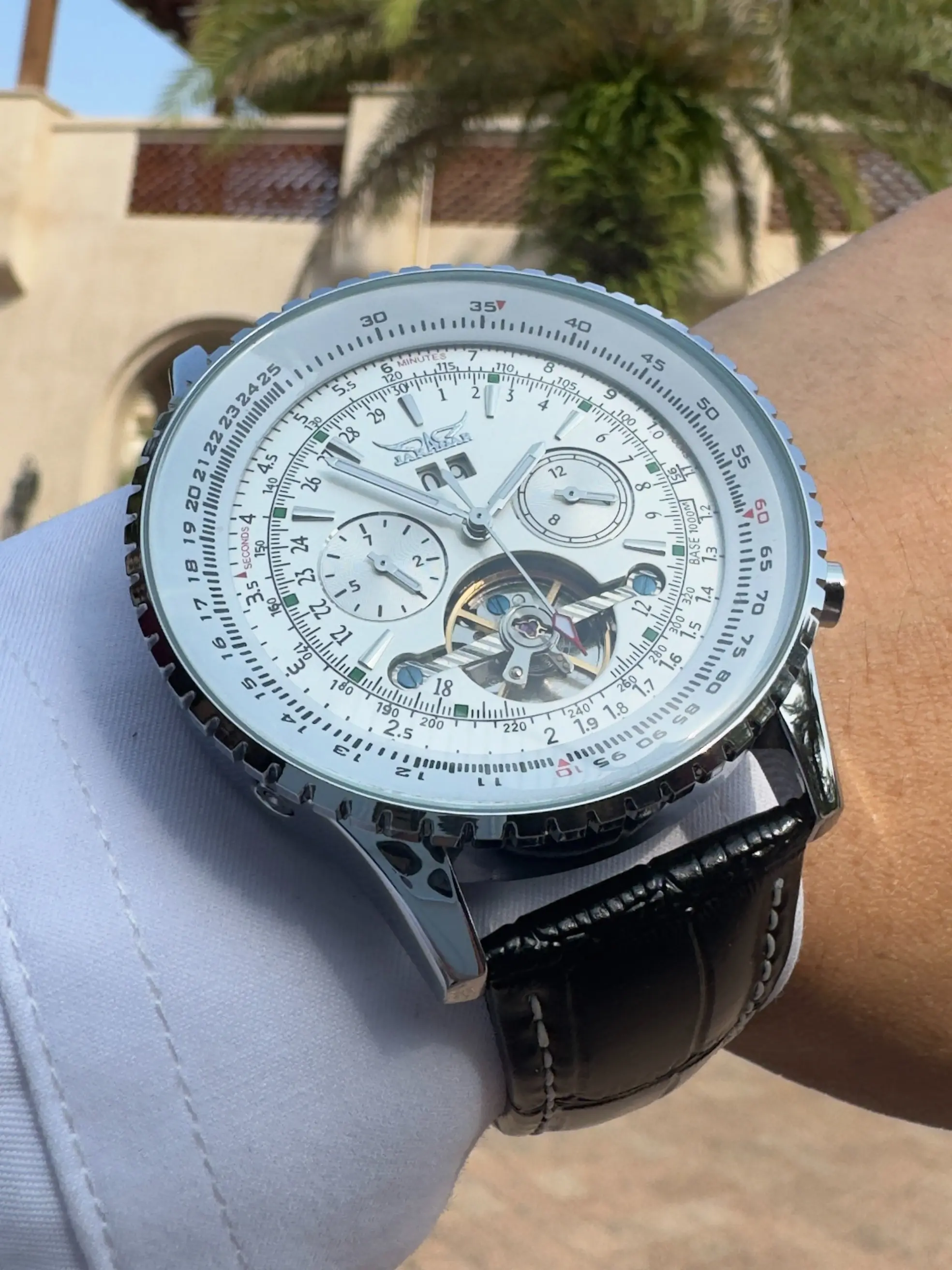 1pc Men Multifunctional Sports Automatic Mechanical Watch Luminous Hands Week Display Fashion Tourbillon Skeleton Mens Watches Top Brand Leather Strap Business Wristwatch Gifts