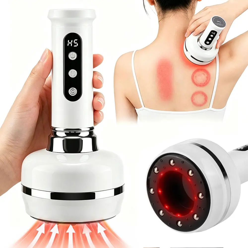 3-in-1 Electric Cupping & Gua Sha Massager Constant Heat Red Light, 30 Adjustable Suction with One-Click Pressure Release, Magnetic Roller Portable Full Body Relax Massage Tool for Home Travel