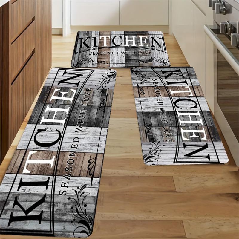 Flannel Kitchen Floor Mats with Letter Pattern Non-slip Soft Absorbent for Home Decor Farmhouse Kitchen Use