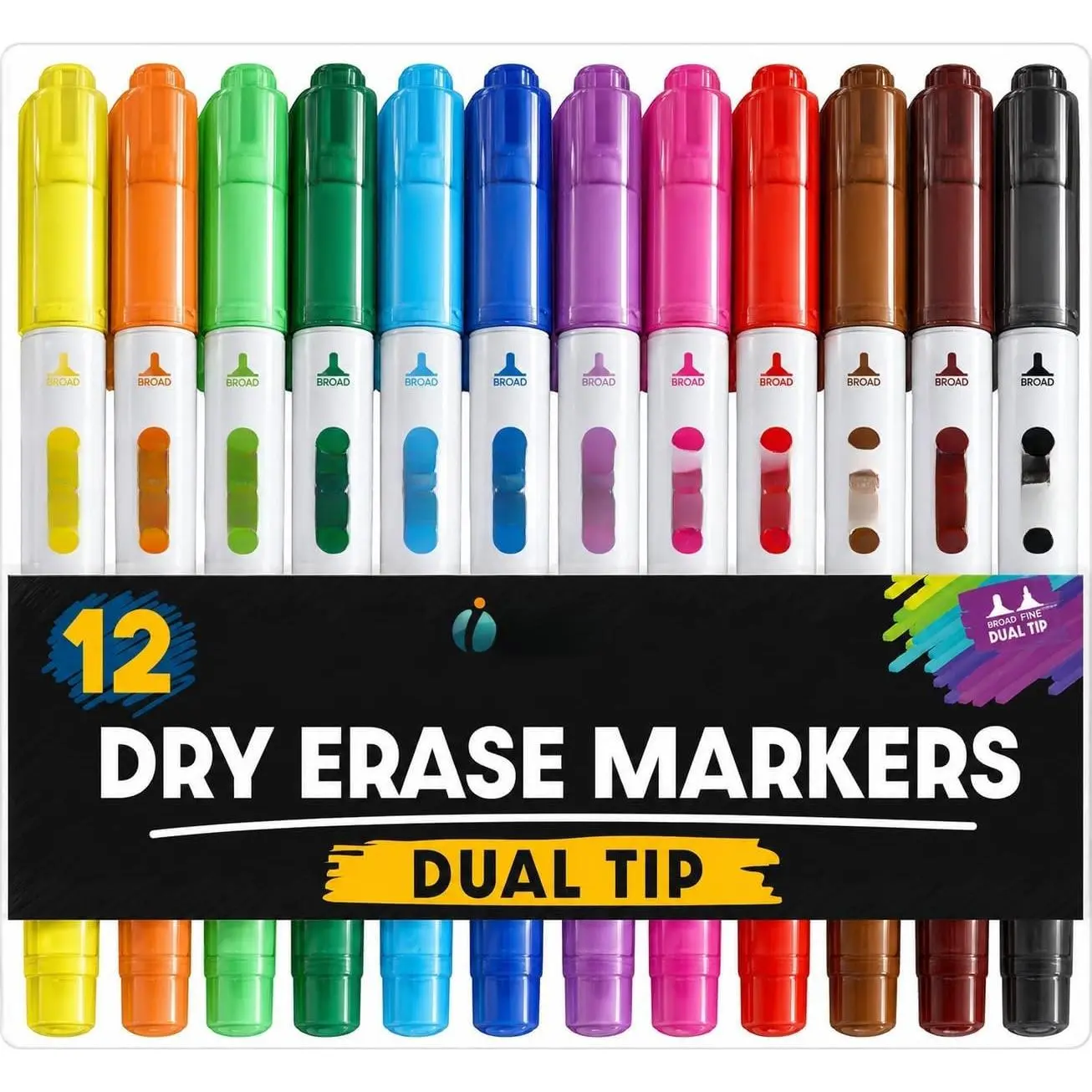 12 Dry Erase Markers  Tip, Ultra Fine & Broad, Pastel & Classic | Double Sided Whiteboard Markers, Ultra Fine Point Erasable White Board Pens,  for , Teachers & Planners