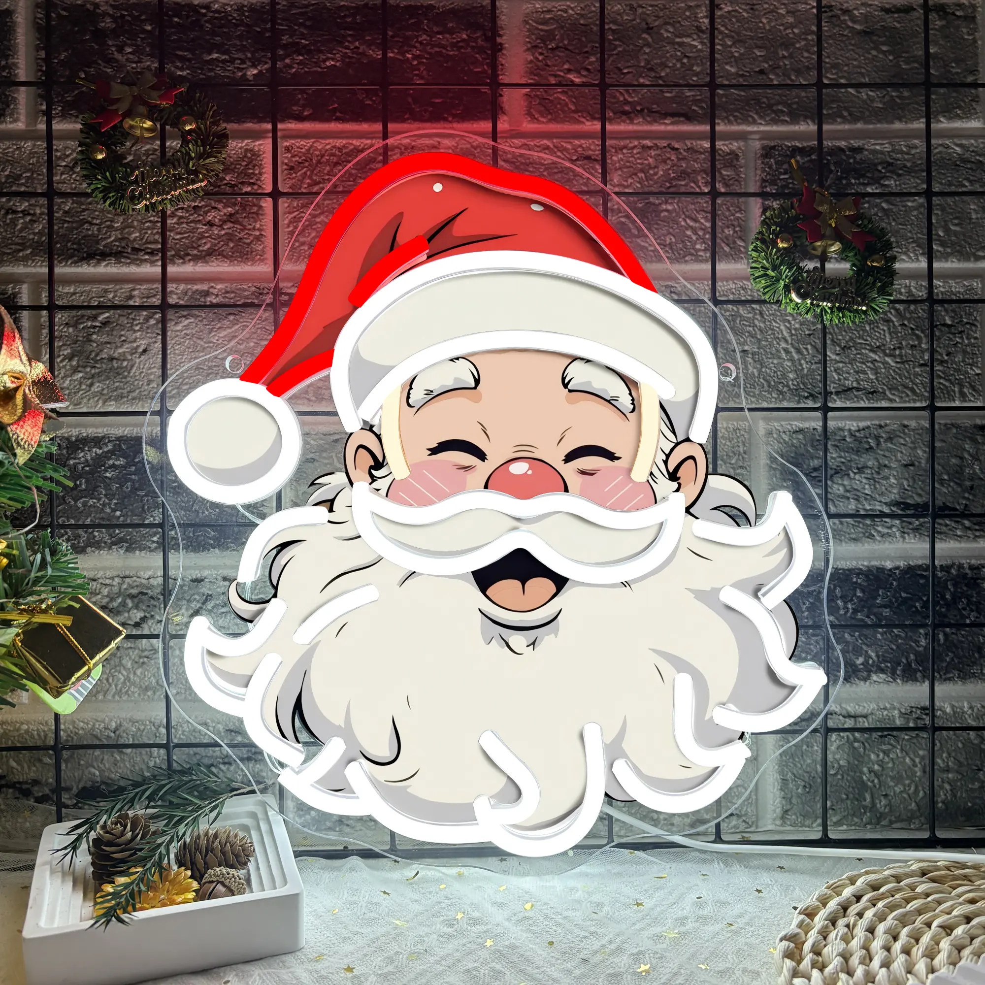 Santa Claus Neon Sign Christmas Decorations Dimmable LED Signs for New Year Wall Decor Holiday Decor Neon Christmas Lights for Party Home Office Children Bedroom Xmas Gift for Kids