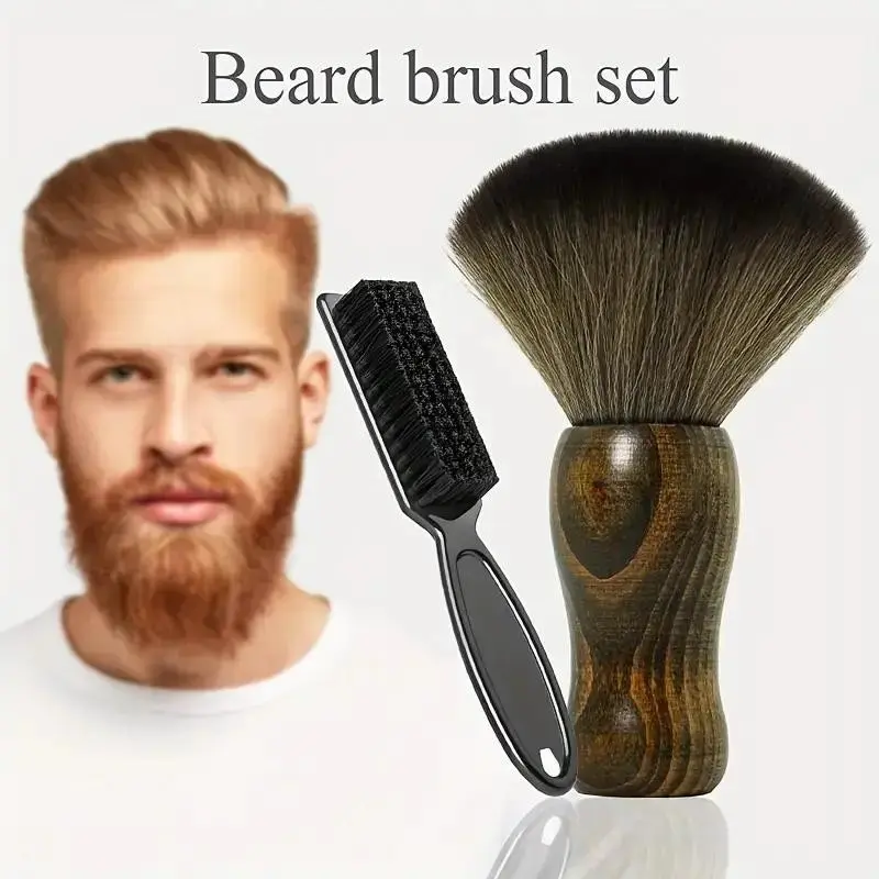 2-Pack Neck Cleaning Nylon Bristle Brush, Shaving Brush, Wooden Handle Barber Shop Tool, Quick Clean Perfect Size, Includes Plastic Brush, Shaving Accessories