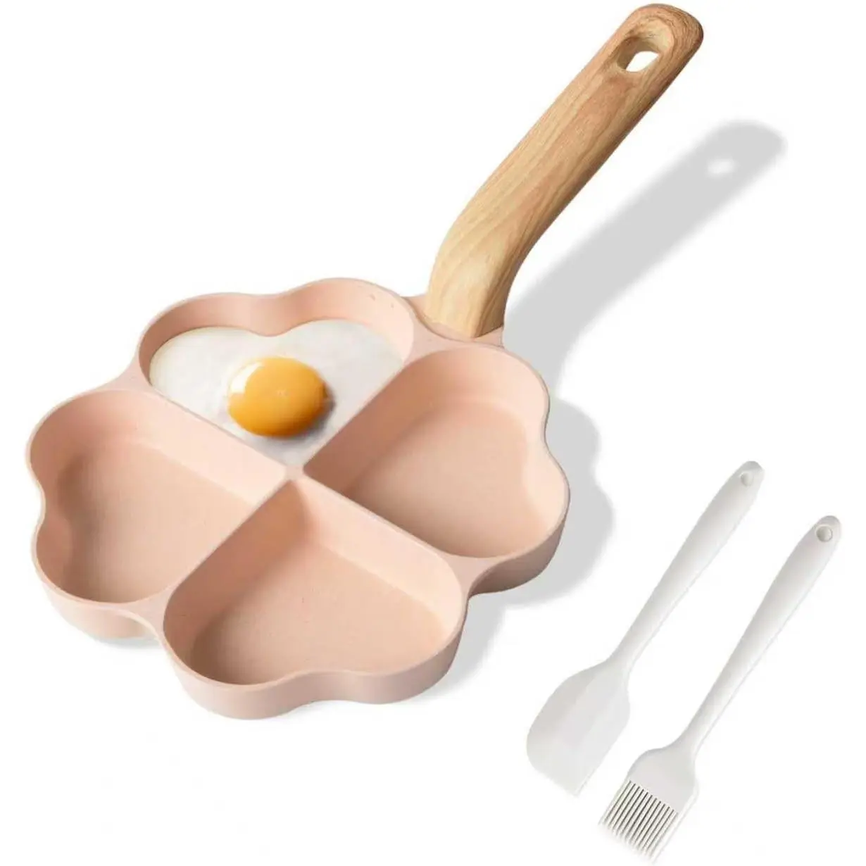 4-Cup Nonstick Granite Heart Shaped Egg Omelette Pan, Pink Breakfast Frying Pan Egg Cooker Skillet, PFOA PFOS Free, Suitable for Gas Stove & Induction Cookware