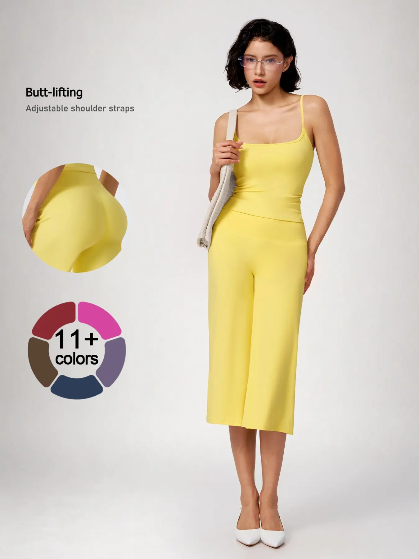 Women's Two-Piece Sportswear Set, Soft High-Elastic Fabric, Adjustable Straps, High-Waisted Wide-Leg Pants, Comfortable and Breathable Activewear, Athleisure Summer Clothes