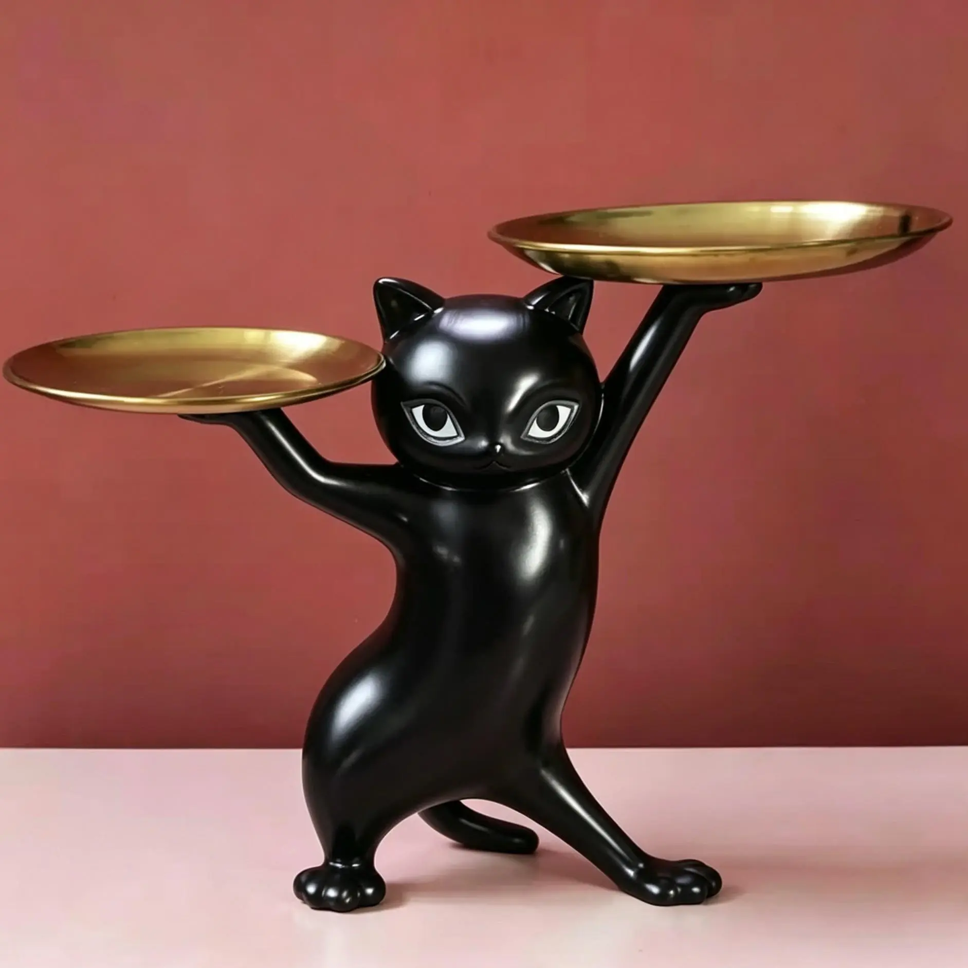 Cat Design Serving Tray Statue, Cute Animal Design, Cute Collectible Figurines, Decorative Ornaments, Desktop Storage Ornament, Home Decor for Living Room, Bedroom and Office, Decorative Sculpture, Resin Animal Sculptures, Decorative Piece