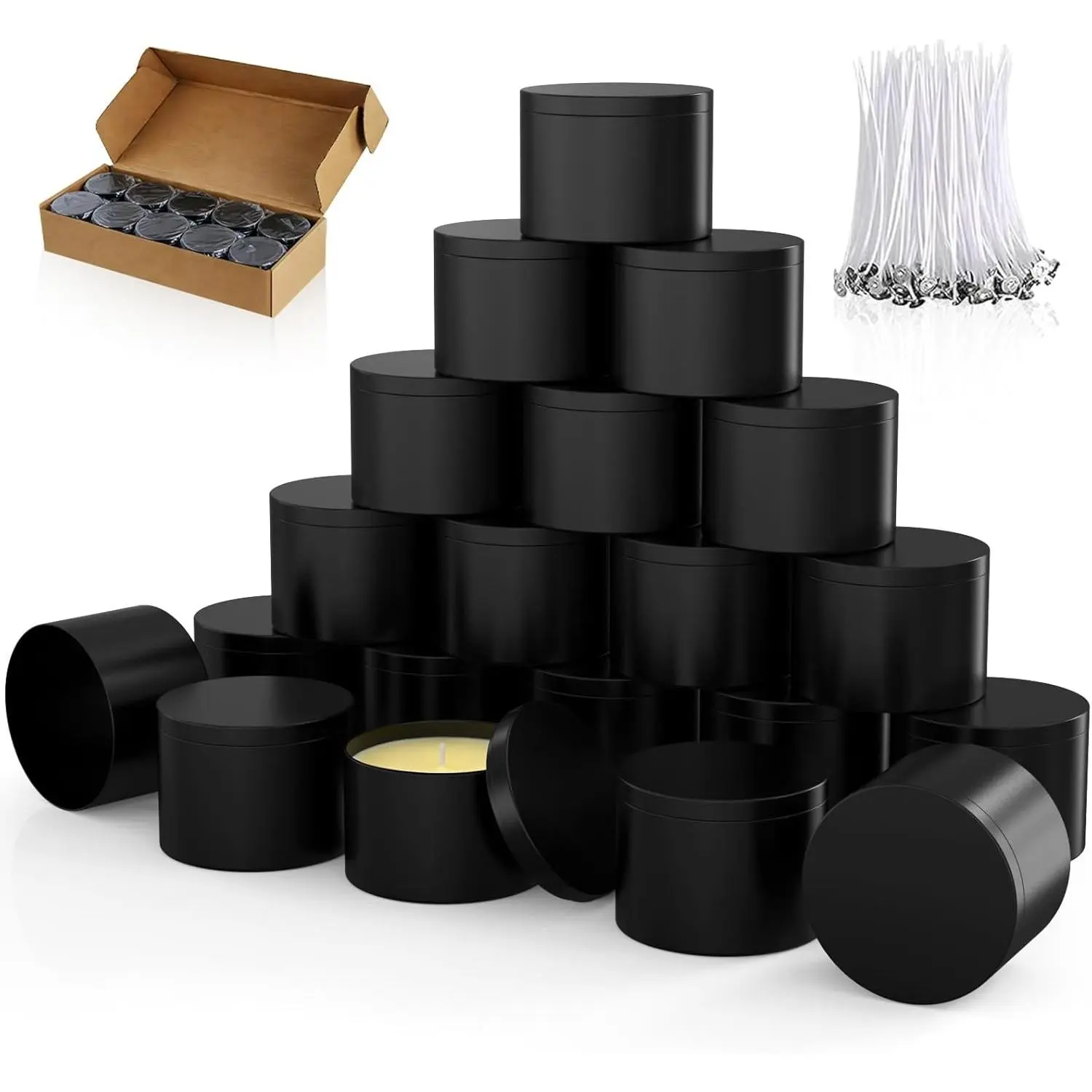 PCREGPAE 8 OZ Heavy-Duty Matte All-Black Empty Candle Tins with Lids & Wicks, 10 Pcs Bulk Candle Making Jars Vessels Containers for Candle Business
