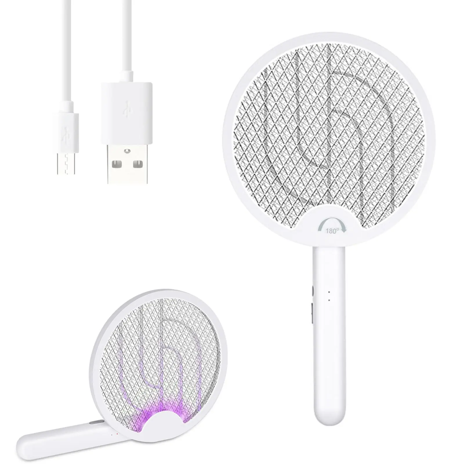 4000V Electric Fly Swatter - Portable Camping Gear, Compact USB-Rechargeable Bug Zapper Racket with 1200mAh Battery, Triple-Layer Isolation Safety Mesh, Fruit Fly Killer for Home Barbecues Indoor Use, Fishing Trips