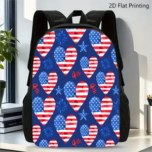 [Back-to-School Gift] One backpack featuring the American flag, heart-shaped stars, and July 4th Independence Day design. Large capacity, durable material, and hand-washable.
