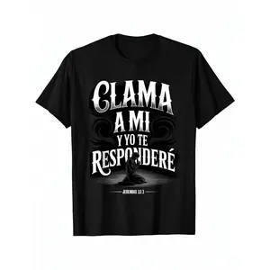 Christian Spanish Bible Scripture  - Jeremiah 33:3 Call to My Father Prayer Design with Letters, Short-Sleeve Round Neck Casual Top, Classic Fit Sports & Outdoor Fitness Wear, Breathable Comfort trendy crew graphic  funny usa dog lover tee gift basic side