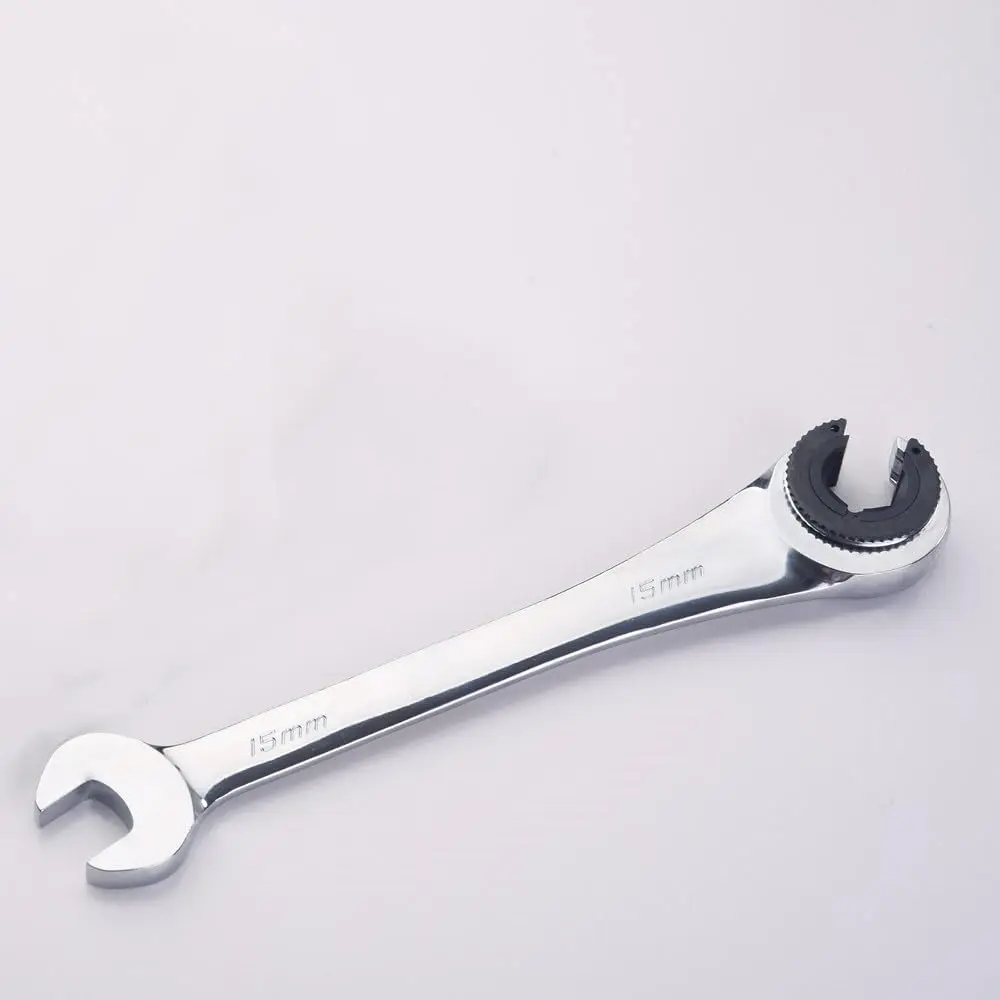 15mm Metric Fix Tubing Wrench,Fixed  Tubing Ratchet Open End Wrench, Ratcheting Fix Combination Wrench Spanner