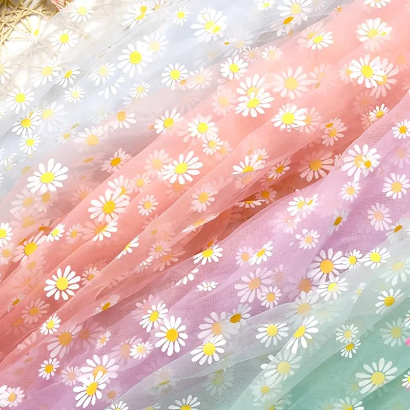 1pc of Small Daisy Boho Romantic Gauze Fabric with a Rustic Floral Print, Suitable for Veils, Hair Bow Making, Backdrop Photography Props, Wedding and Holiday Valentine's Day Decorations, as Well as Tablecloths and Clothing Accessories