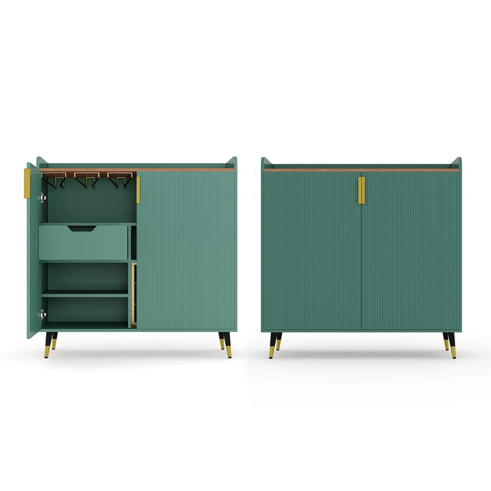 Garvee Modern Wine Bar Cabinet for Wine Rack and Glasses, Coffee Bar & Liquor Cabinet,  Sideboard Buffet Cabinet with Storage & Decorative Fluted Doors for Home Dining Room, Living Room