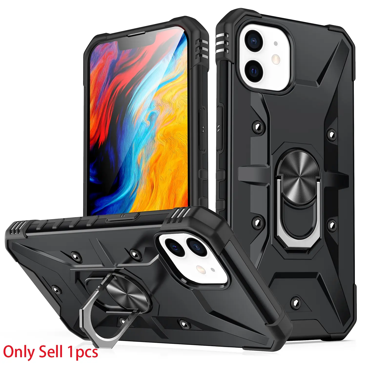 Case for iPhone 11 Dust-Proof Heavy-Duty Outdoor, Anti-Slip Shockproof Metal Ring Stand, 360° Rotatable, Durable for iPhone 11 Phone Case, Shockproof Kickstand Cover
