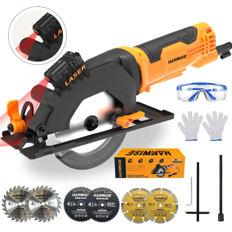 HANWISE Compact Corded Circular Saw with Laser Guide electric circular saw with 6 blades, suitable for DIY and wood cutting Wood Cutting Machine Wood Cutting Tool