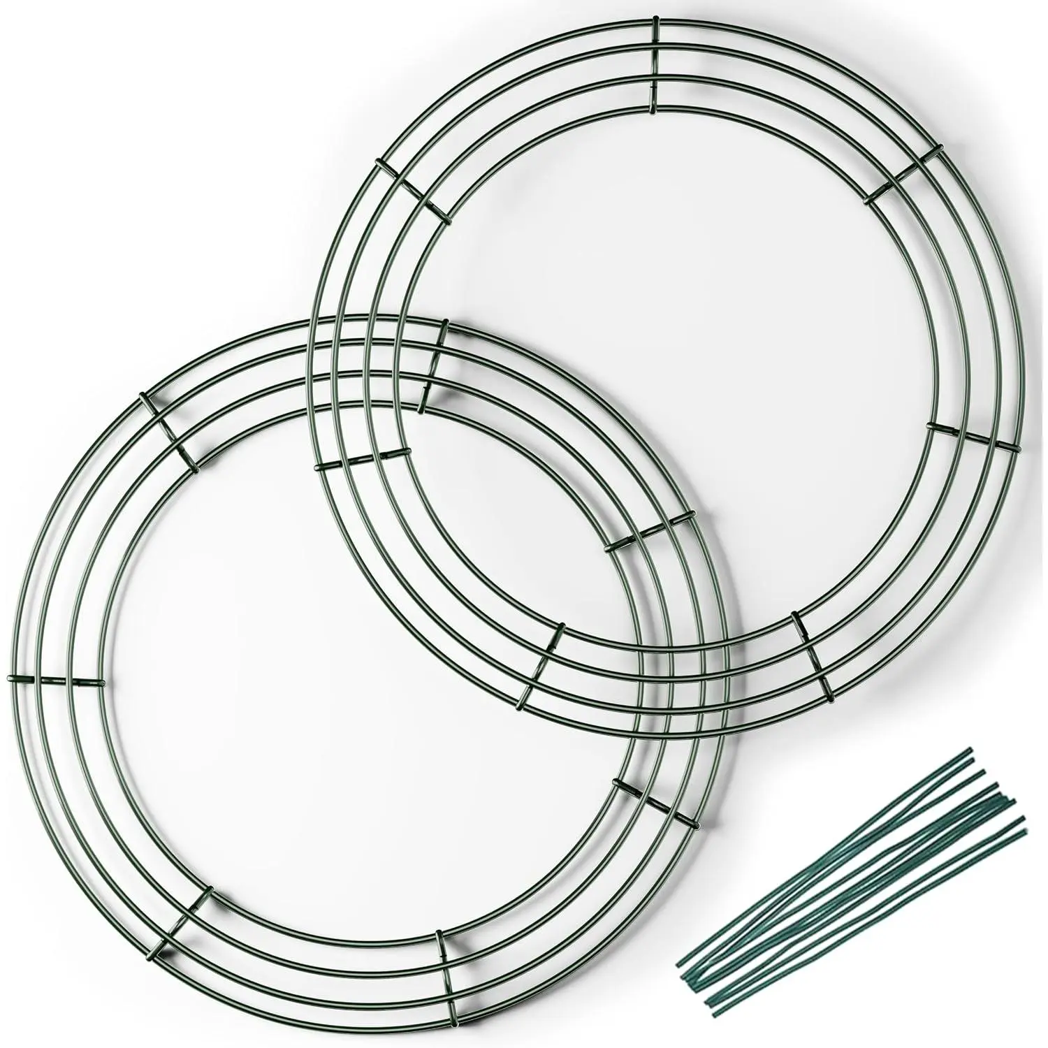 2-Pack 14 Inches Wire Wreath Frame – Round Metal Wreath Form with Ring Design for DIY Crafts, Floral Projects, and  Decor – Dark Green Wire Frame for Christmas Holiday & Weddings