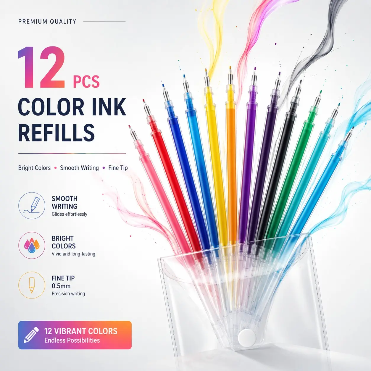 Colorful Gel Pen Refill Replacement Set, 12/24/36/48 Colors Gel Pen Refill, Universal Gel Ink Refills for Office, Art, Handwork and Writing