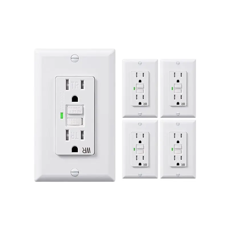 5 Pack 15 Amp GFCI Outlet, Self-Test GFI Receptacles with LED Indicator, Tamper Resistant & Weather Resistant, Wallplate and Screws Included, UL Listed, White