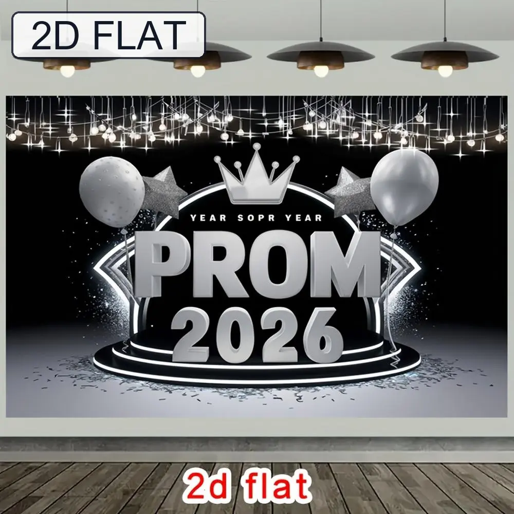 1pc Patterned Silver Crown-Balloons-Stars Prom Event Backdrop Banner, 1-Piece Sleek Durable Soft Polyester Decor, Glam Garden Indoor Party Use, Wonderful Gift (Textiles & Soft Furnishings), One-Piece