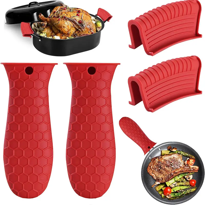Set of 4 Silicone Heat-Resistant Handle Covers,Suitable for Cast Iron Pots, Clay Pots, Woks, Frying Pans, And Flat Pans.