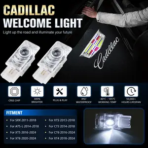 2pcs LED Interior Decorative Logo Lights, Cadillac Door Welcome Lights, Door Projector Lights, Welcome car lights, Compatible with Cadillac SRX/ATS-L/XT5/XT6/XTS/CTS/CT6/XT4, 12V 3W High Brightness & Low Power Consumption