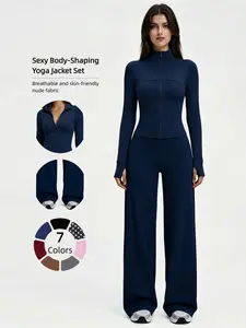 Yoga Set for Women, Long Sleeve Fitted Jacket + High Waist Pants, Quick Dry Sportswear for All Seasons, Perfect for Gym & Daily Wear
