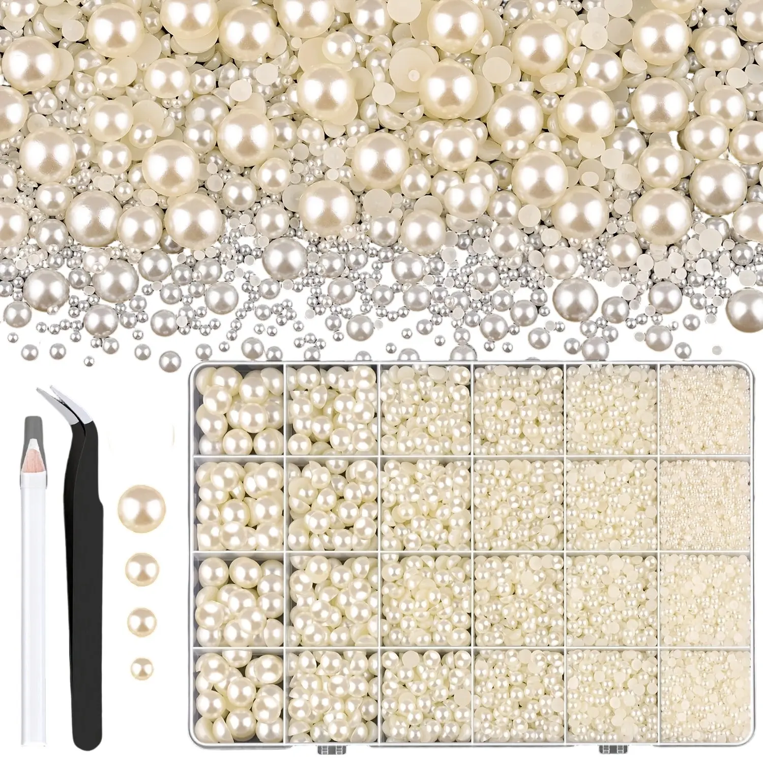 16000 Flat Back Decorative Pearls, 3/5/6/8mm, Ab Pearl Coating, DIY Nail Art, Nail Charms, Clothing, Cups, Shoes, Fabric Embellishments