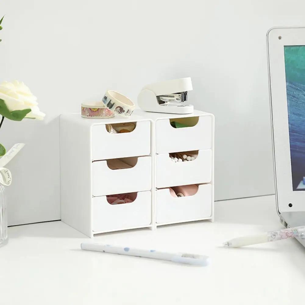 6-Grid Storage Box Organizer, Dustproof Stackable Desktop Container with Drawers, Large Capacity Cosmetic Organizer Rack, Desktop Organizer Bins