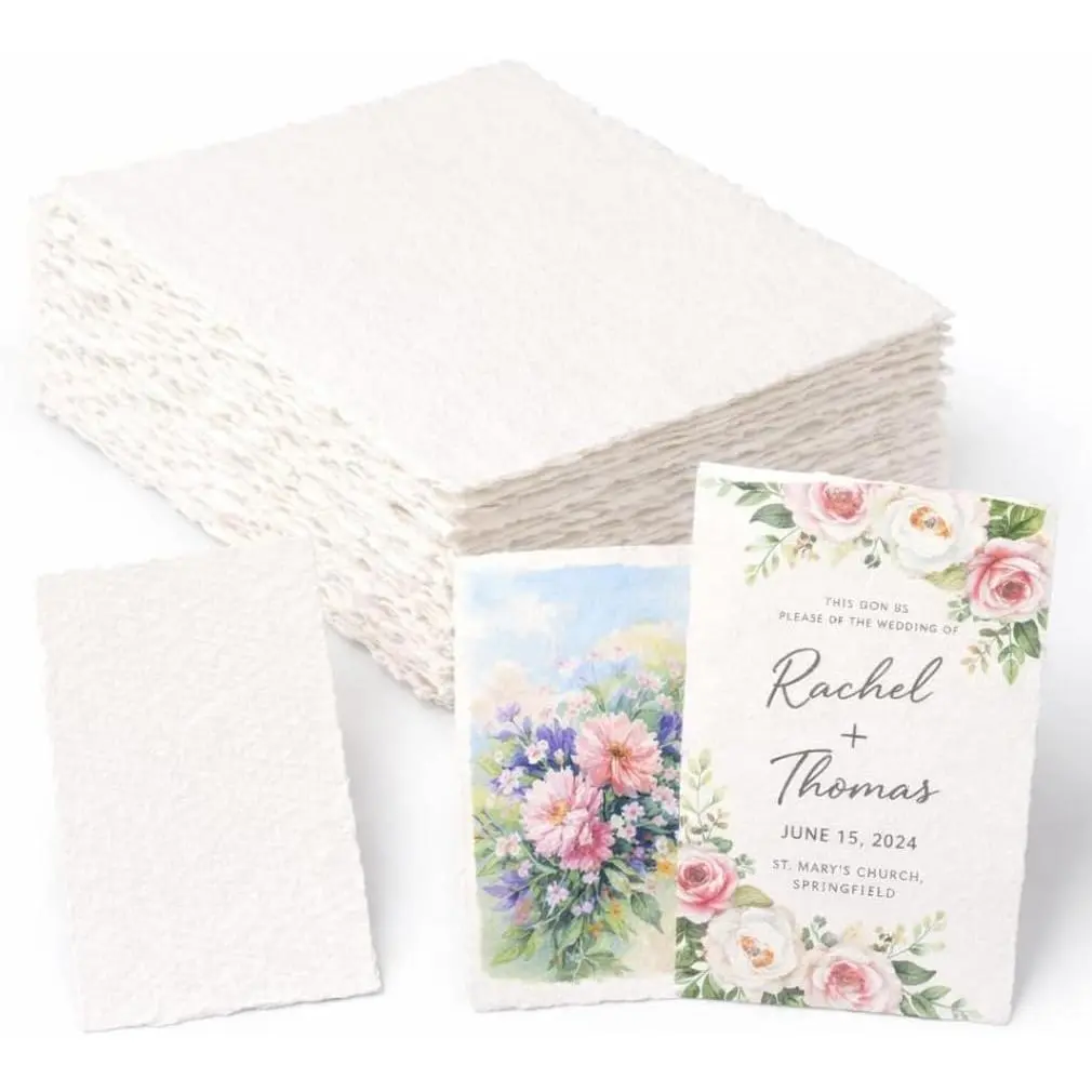 30 Sheets 160 GSM Deckled  Paper, 4 x 6 inch Textured  Watercolor Paper, Ideal for Wedding Invitation, Watercolors, Cards, Crafts