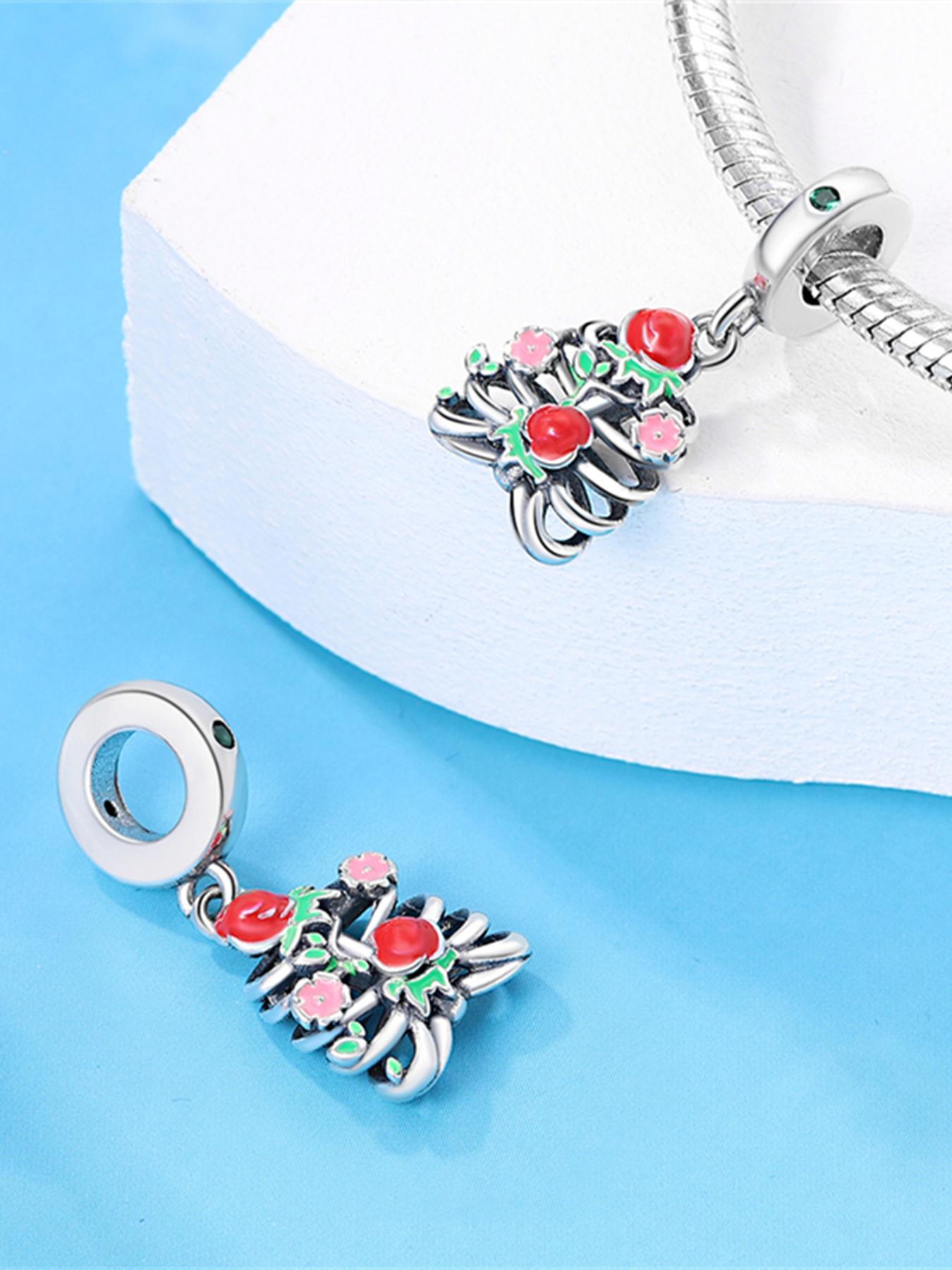 925 Sterling Silver Rhinestone & Flower Decor Pendant, Fashionable Pendant for Women & Girls, Trendy All-match & Exquisite Jewelry for Birthday Gift