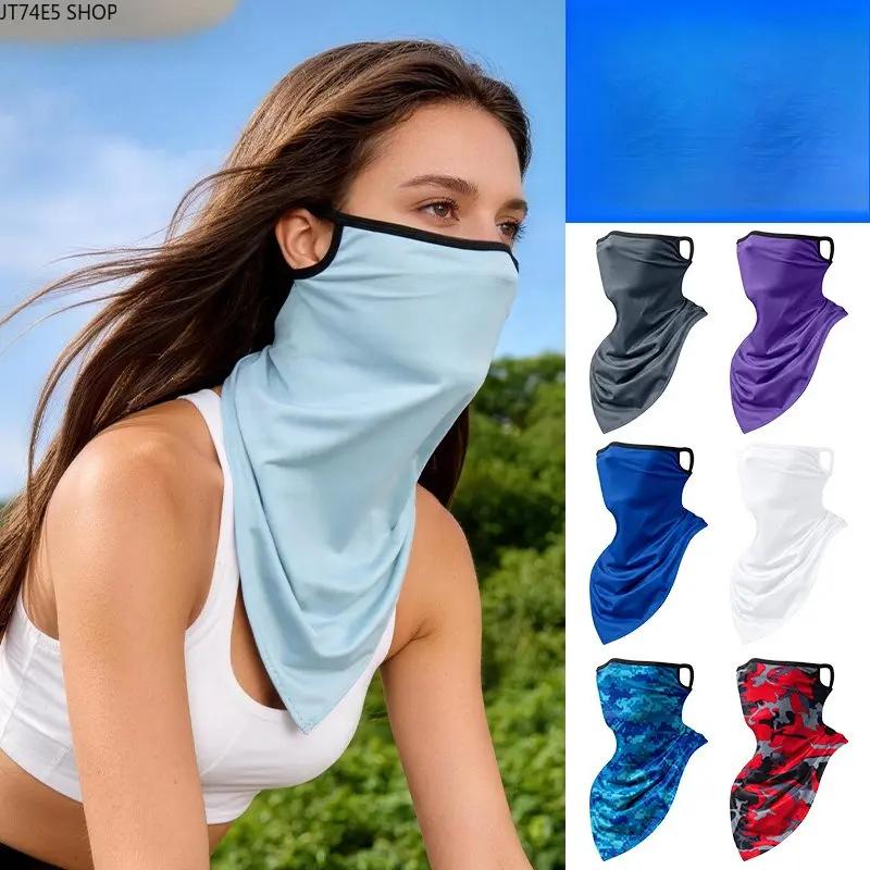 Ear Hanging Triangle Ice Silk Neck Gaiter, Sweat Wicking Quick Dry Breathable Cycling UV Protection Face Neck Cover