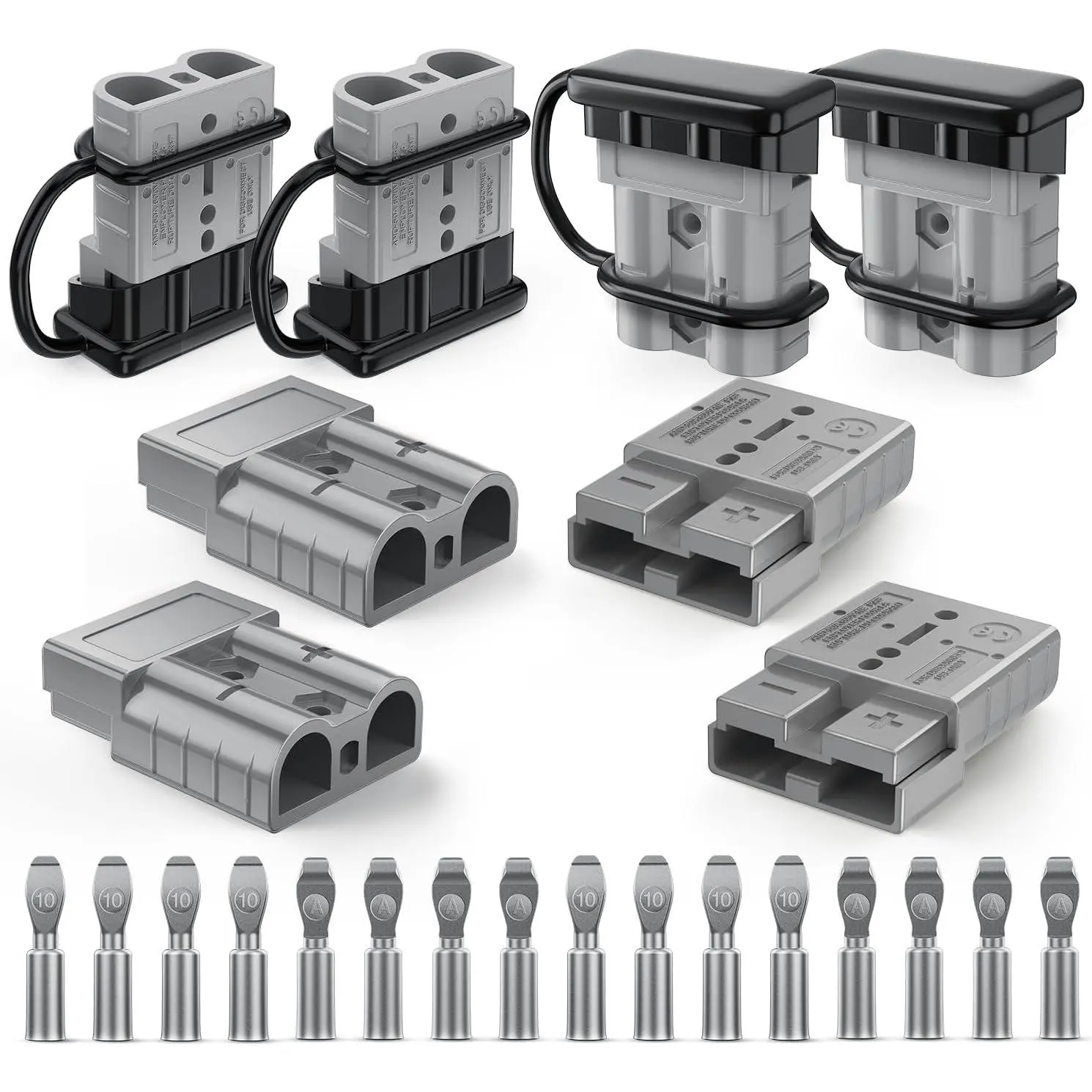 Nilight 50AMP 10AWG Anderson Connector Kit - 8 Plugs, 50a Capacity, 16 x Terminals, 12V-36V Rust-Proof Stainless Steel Flame-Retardant PC Quick Disconnect Wire Harness, Polarity Markings for Car Marine ATV Trailer, 8 X Anderson Connector Plugs, 600V Rated