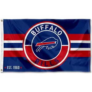 Buffalo Bills Patch Button Circle Logo Flag, Large 3x5 FT Sports Team Banner, 100% Polyester with Brass Grommets, Indoor Outdoor Decor for Yard Wall Game Day Tailgate Party