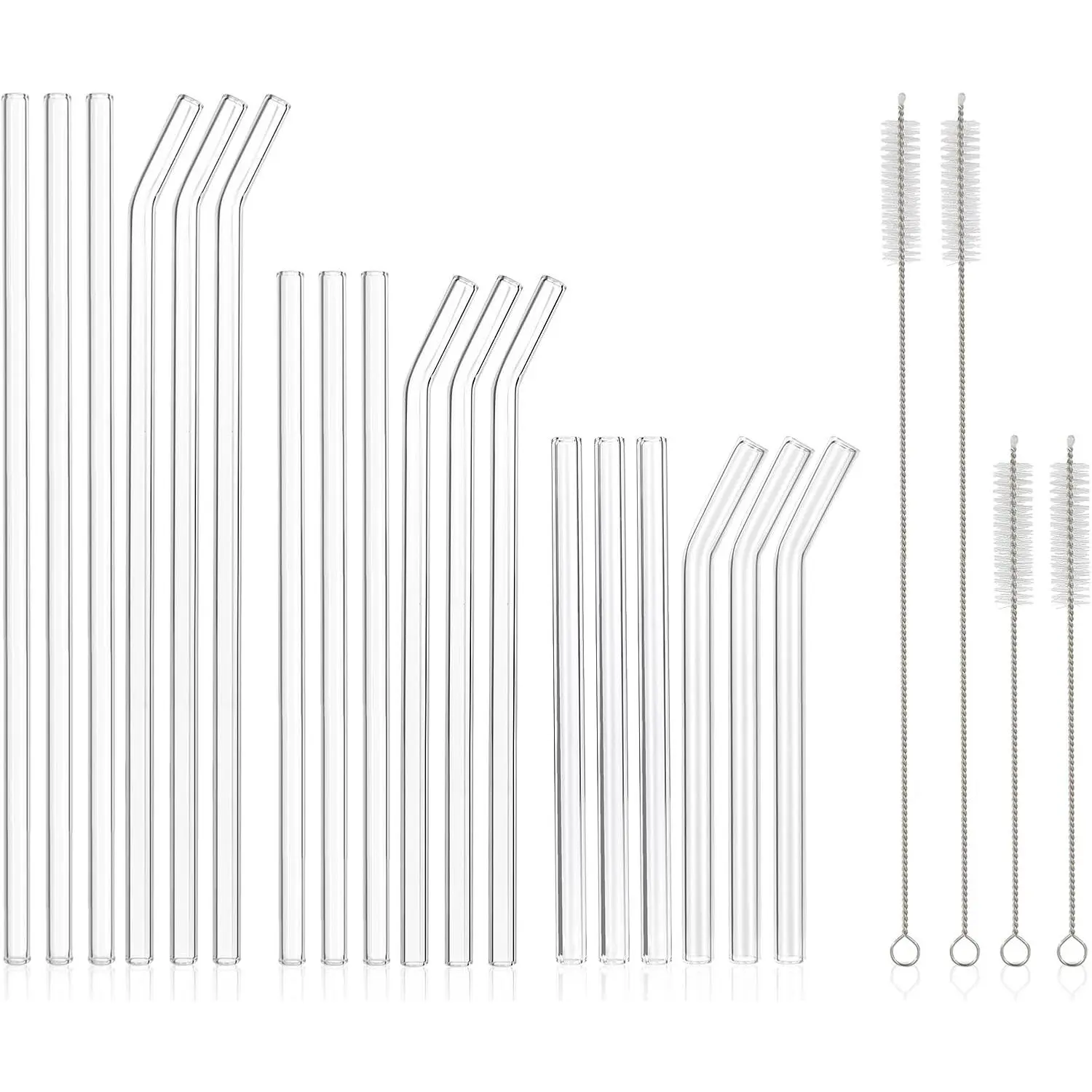[22 Pcs]  Glass Straws Shatter Resistant - 9 Straight and 9 Bent