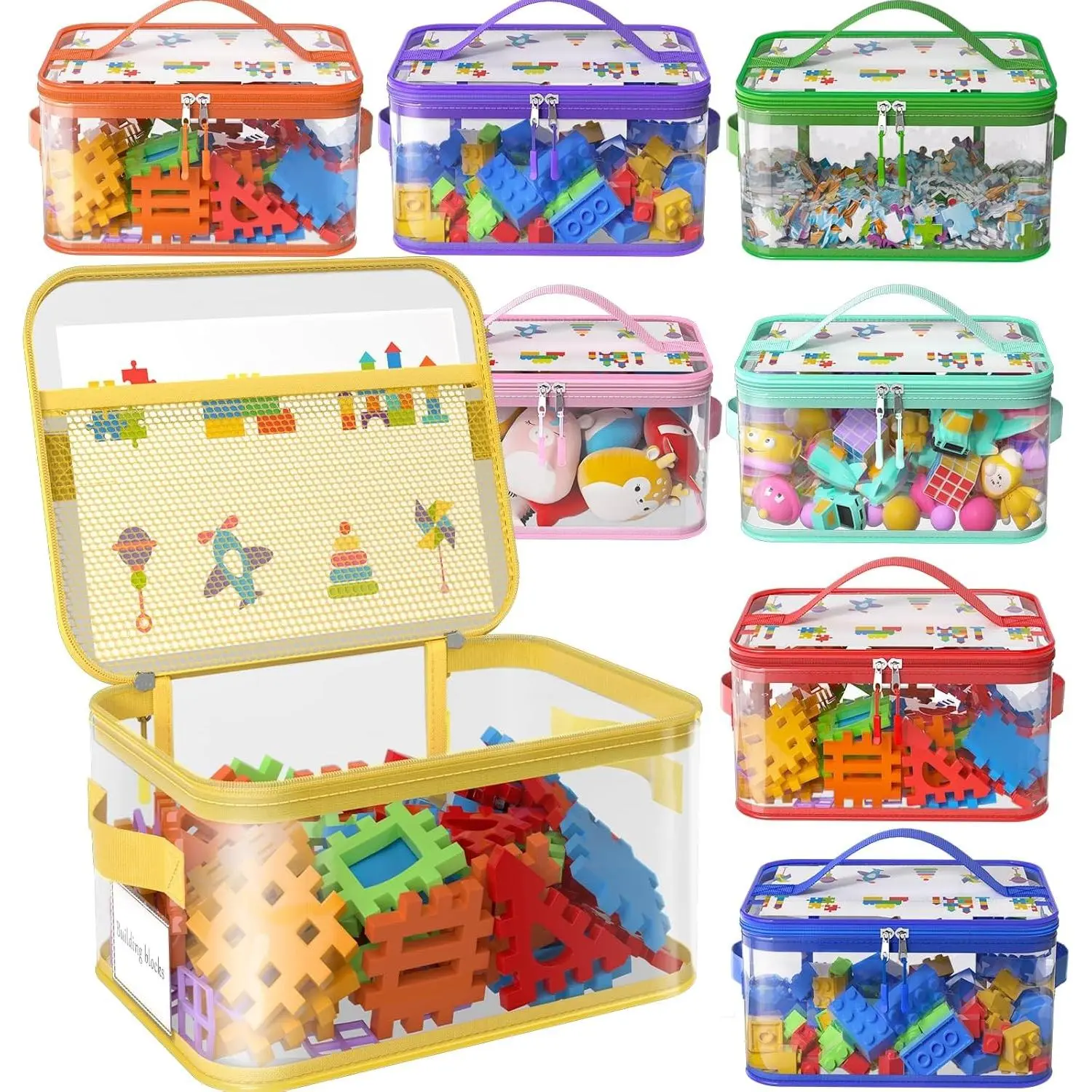 8 Pack Extra Large Clear Toy Storage Bags with Zippers & Labels, Reusable PVC Transparent Waterproof Toy Organizer Bags for Board Game Storage, Building Blocks, Puzzle, Dolls