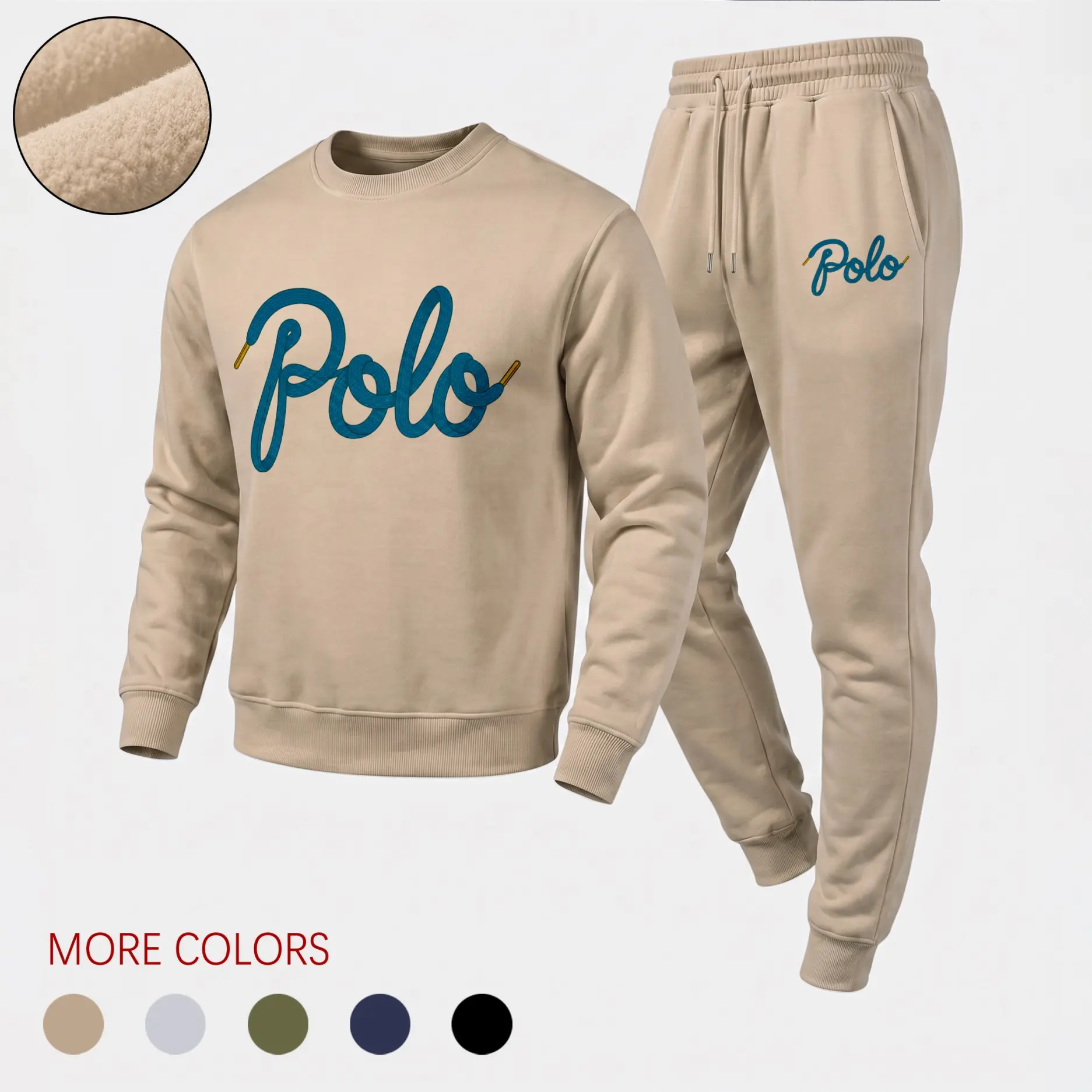Men's 2-Piece Minimalist Polyester Loose Breathable Artistic Script Letter Graphic Crewneck Sweatshirt & Jogger Set, Casual Long-Sleeve Pullover with Drawstring Pants, Fall-Winter Menswear Tracksuit for Daily Wear, Lounge, Fabric, Day