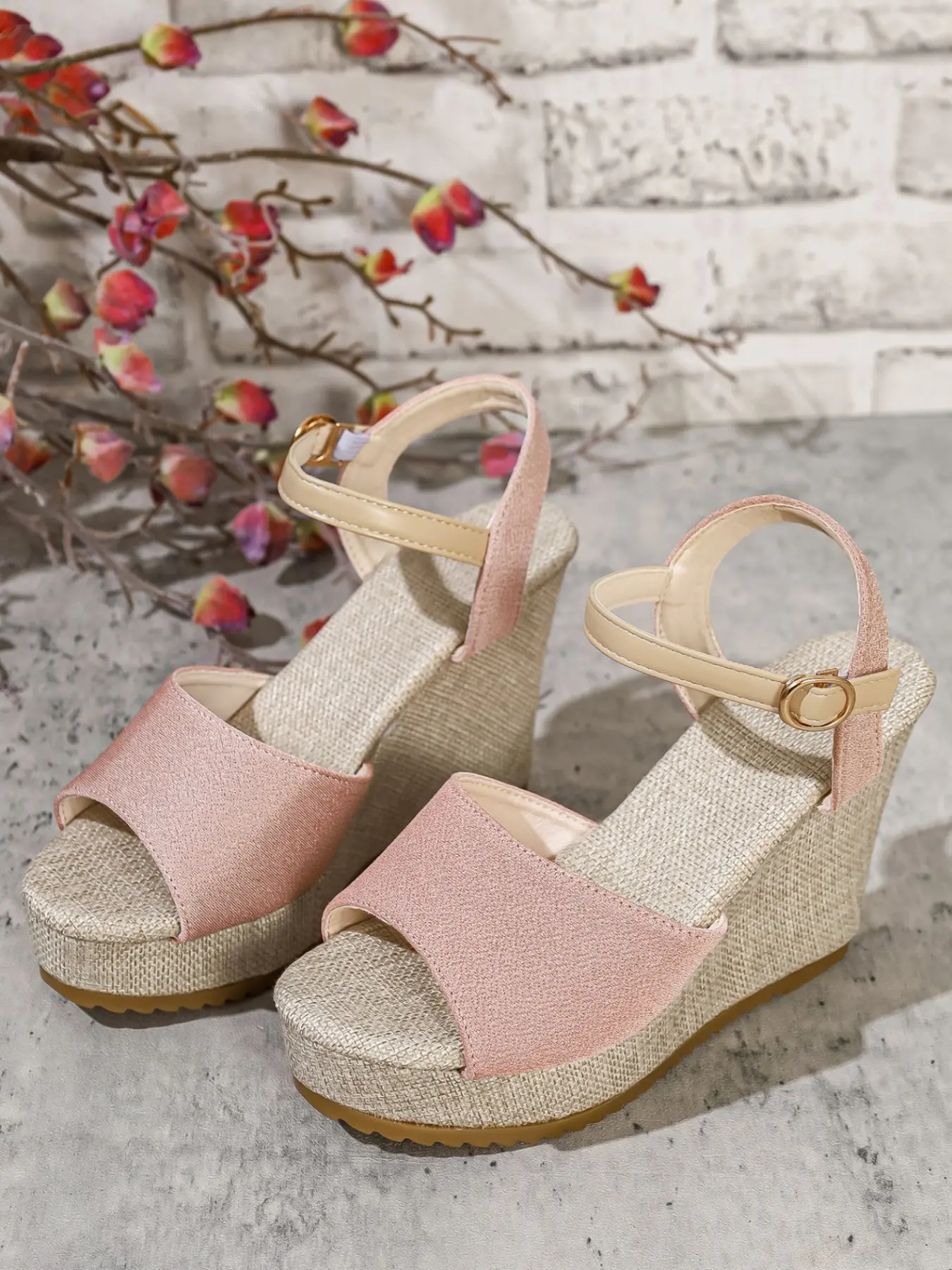 Women Single Strap Platform Wedge Sandals, Adjustable Ankle Buckle Open Toe Espadrille Wedges, Espadrille Wedge Heels, 3 Colors White Pink Black