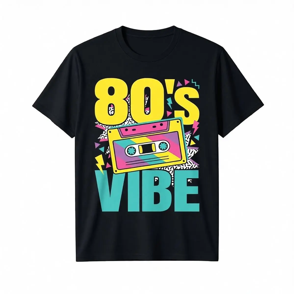 Men's Retro 80's Vibe Colorful Big T-Shirt - Short-Sleeve Cotton Basic Top for Party Wear, Tshirt, Shortsleeve, Classic, Casual, Fashion, Menswear