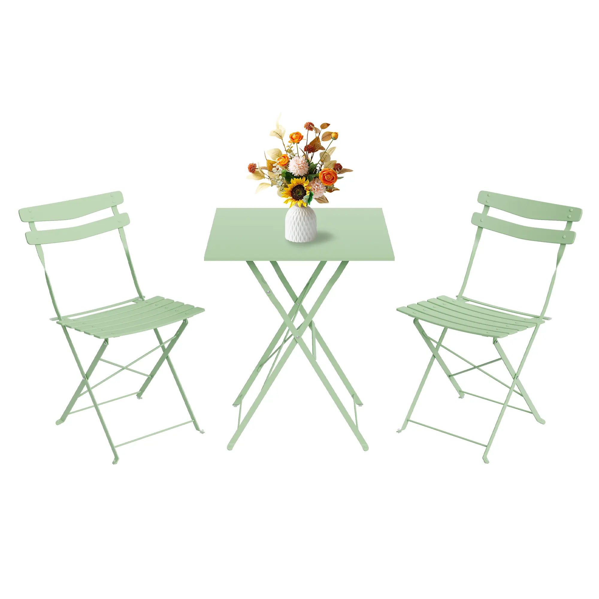 Garvee Space-Saving Folding Bistro Set, 3-Piece Weather-Resistant Steel Patio Table and 2 Chairs – Modern Outdoor Furniture, Easy Storage, for Balcony, Garden, Deck, or Porch