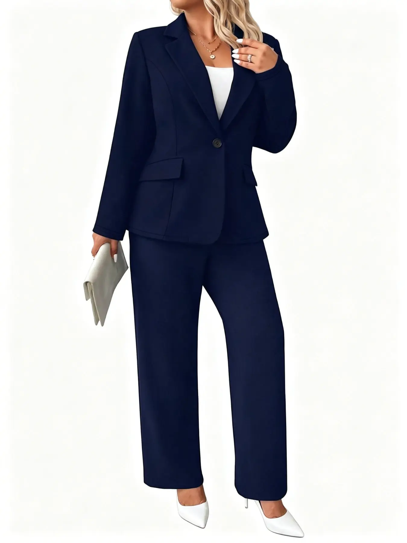 Plus Size Women's Suit Set, Blazer, Casual Loose Fit, Chic, Iron-Free Two-Piece, Elegant Business Formal Wear, Perfect for Office and Interviews