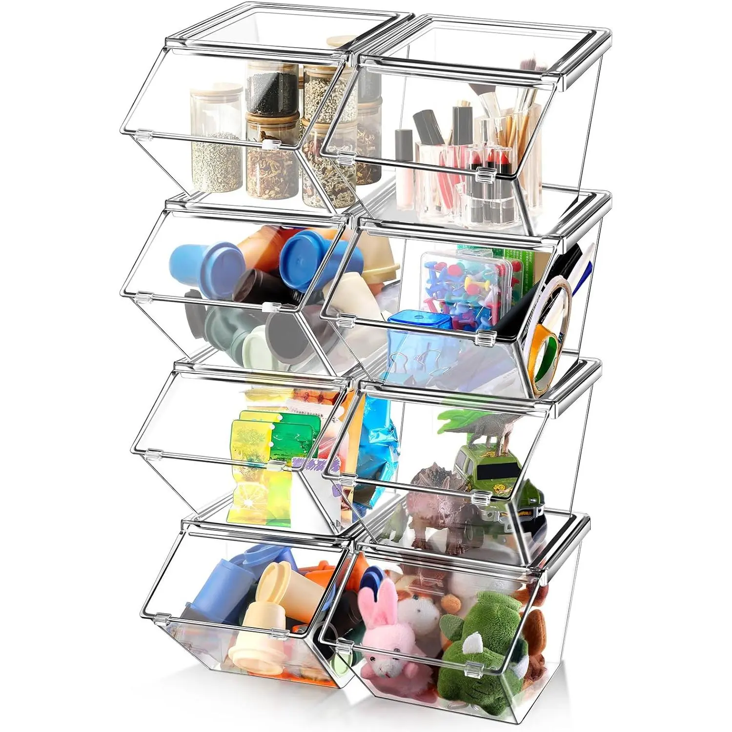 8 count Clear Plastic Storage Bins with  Large Stackable Pantry Storage Organizer Bins Kitchen Organization Cabinet Organizers Ideal Containers for Fridge Kitchen abinets Bathroom