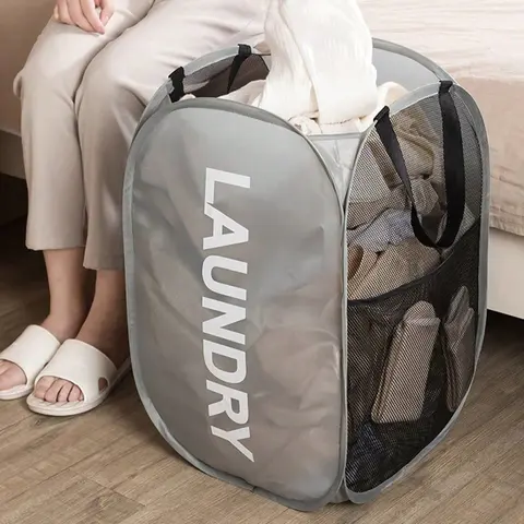 Foldable Laundry Basket with Handle, Home Storage Bin for Dirty Clothes, Durable Organizer for Bathroom & Closet Use, Laundry Hamper
