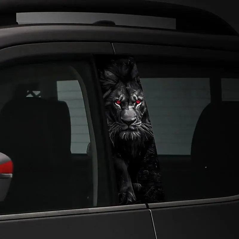 2 Pack RealisticLion Car Window Decal, Self Adhesive Waterproof UV Resistant Auto B Column Vinyl Sticker, Crown Lion & Red Eye Lion Vehicle Exterior Decor Fit For Car Truck SUV Van All Vehicle Models Cars Accessories gifts for dad,summerwins